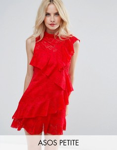 Кружевное платье мини с оборками ASOS PETITE - Красный