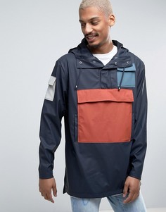 Темно-синяя непромокаемая куртка через голову с цветными вставками Rains Camp - Темно-синий