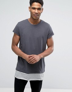 Длинная футболка с удлиненным полосатым подолом Jack & Jones Originals - Серый