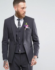 Темно-серый приталенный пиджак с ровным низом ASOS WEDDING - Черный