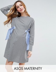 Цельнокройное платье в клетку с бантами ASOS Maternity - Мульти