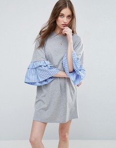 Платье-футболка с оборкой на рукавах ASOS - Серый
