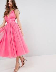 Платье миди для выпускного из тюля с лентой ASOS PREMIUM - Розовый