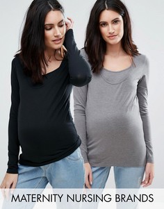 Набор из 2 трикотажных топов с длинными рукавами для беременных и кормящих Mamalicious - Мульти Mama.Licious
