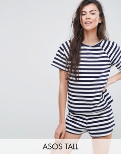 Пижамный комплект с футболкой и шортами в бретонскую полоску ASOS TALL - Синий