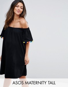 Сарафан со спущенными плечами и помпонами ASOS Maternity TALL - Черный
