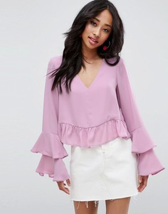 Блузка с рюшами на рукавах ASOS - Розовый