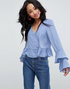Блузка с рюшами на рукавах ASOS - Синий