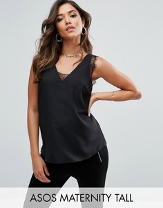 Топ с глубоким вырезом и кружевными вставками ASOS Maternity TALL - Черный