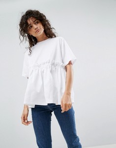 Футболка с карманами и оборкой по краю ASOS WHITE - Белый