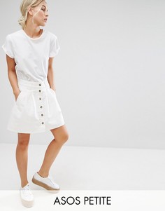 Белая короткая джинсовая юбка на пуговицах ASOS PETITE - Белый