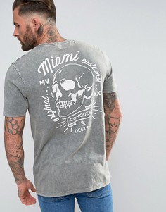 Длинная футболка с черепом и эффектом кислотной стирки ASOS - Черный