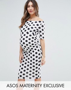 Платье в горошек с рукавами до локтя ASOS Maternity - Белый