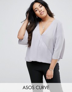 Топ с запахом и расклешенными рукавами ASOS CURVE - Серый