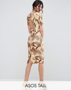 Платье с открытой спиной и тропическим принтом ASOS TALL - Мульти
