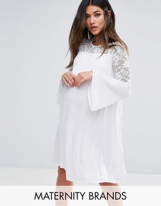 Свободное платье с расклешенными рукавами и кружевными вставками Bluebelle Maternity - Белый