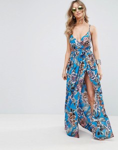 Тканое пляжное oversize-платье с запахом и ярким рисунком ASOS - Мульти