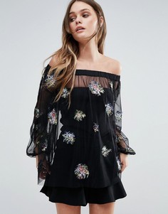 Декорированный топ с открытыми плечами Sportmax Code - Черный
