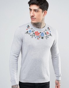 Вязаный джемпер с цветочной вышивкой ASOS - Серый