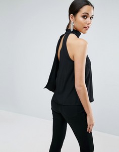 Топ с халтером, открытой спиной и завязками ASOS - Черный