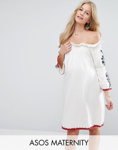 Платье с открытыми плечами и вышивкой ASOS Maternity - Белый