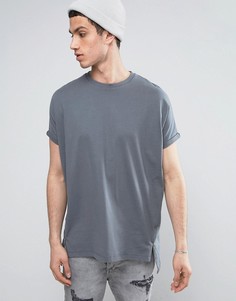 Oversize-футболка из плотного трикотажа с молнией и отворотами на рукавах ASOS - Серый
