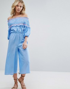 Комбинезон с открытыми плечами, сборками и вышивкой ASOS - Мульти
