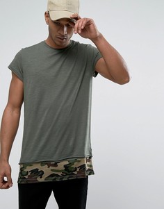 Футболка с удлиненным камуфляжным краем Jack &amp; Jones Originals - Зеленый