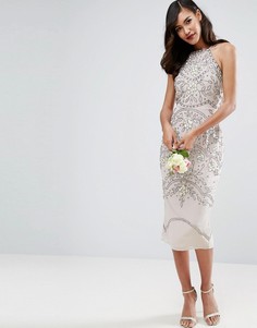Платье-футляр миди с цветочным принтом и драпировкой на спине ASOS WEDDING - Серый