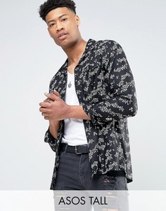 Рубашка классического кроя из вискозы с цветочным принтом ASOS TALL - Черный