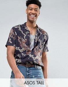 Рубашка классического кроя с цветочным принтом ASOS TALL - Черный