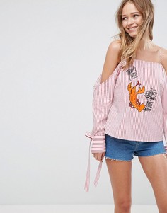 Топ в полоску с открытыми плечами и вышивкой ASOS x Lot Stock - Мульти