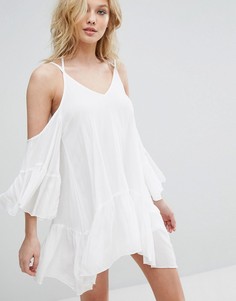 Платье из жатого хлопка с открытыми плечами Missguided - Кремовый