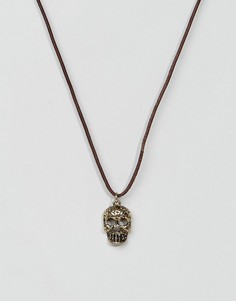 Черное кожаное ожерелье с подвеской в виде черепа Classics 77 - Черный