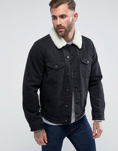 Черная джинсовая куртка с воротником-борг ASOS - Черный