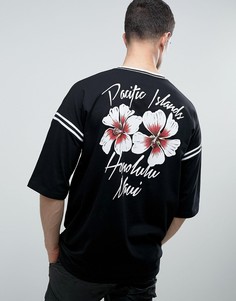 Oversize-футболка с принтом на спине и контрастным кантом ASOS - Черный