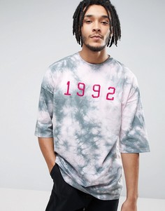 Oversize-футболка с принтом тай-дай и вышивкой 1992 ASOS - Серый