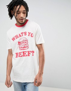 Длинная меланжевая футболка с принтом Whats Yo Beef ASOS - Белый