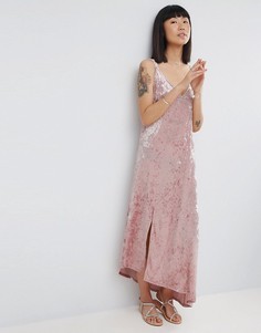 Асимметричное бархатное платье макси ASOS - Розовый