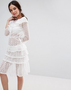 Ярусное платье миди с оборками Missguided - Белый