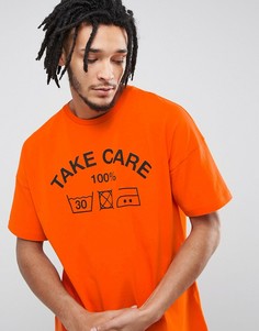 Oversize-футболка с принтом Take Care ASOS - Оранжевый