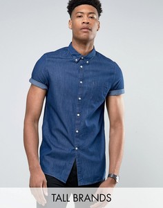 Темная выбеленная джинсовая рубашка с коротким рукавом Burton Menswear TALL - Темно-синий