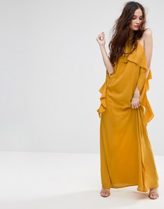 Платье макси с открытыми плечами и оборками на рукавах Missguided - Желтый