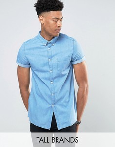 Светлая выбеленная джинсовая рубашка с коротким рукавом Burton Menswear TALL - Синий