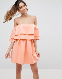 Платье мини с открытыми плечами и оборками ASOS - Оранжевый