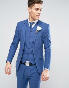 Синий супероблегающий пиджак с добавлением льна и хлопка ASOS WEDDING - Синий