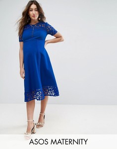 Премиум-платье миди с кружевными вставками ASOS Maternity - Синий