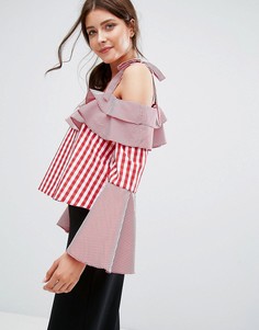Топ в клеточку с завязками на плечах Boohoo - Красный