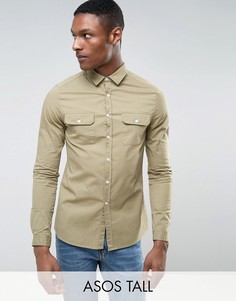 Узкая светло-зеленая рубашка с двумя карманами ASOS TALL - Зеленый