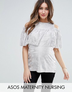 Топ металлик с открытыми плечами ASOS Maternity NURSING - Серебряный